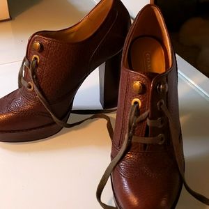 Coach all leather heeled booties